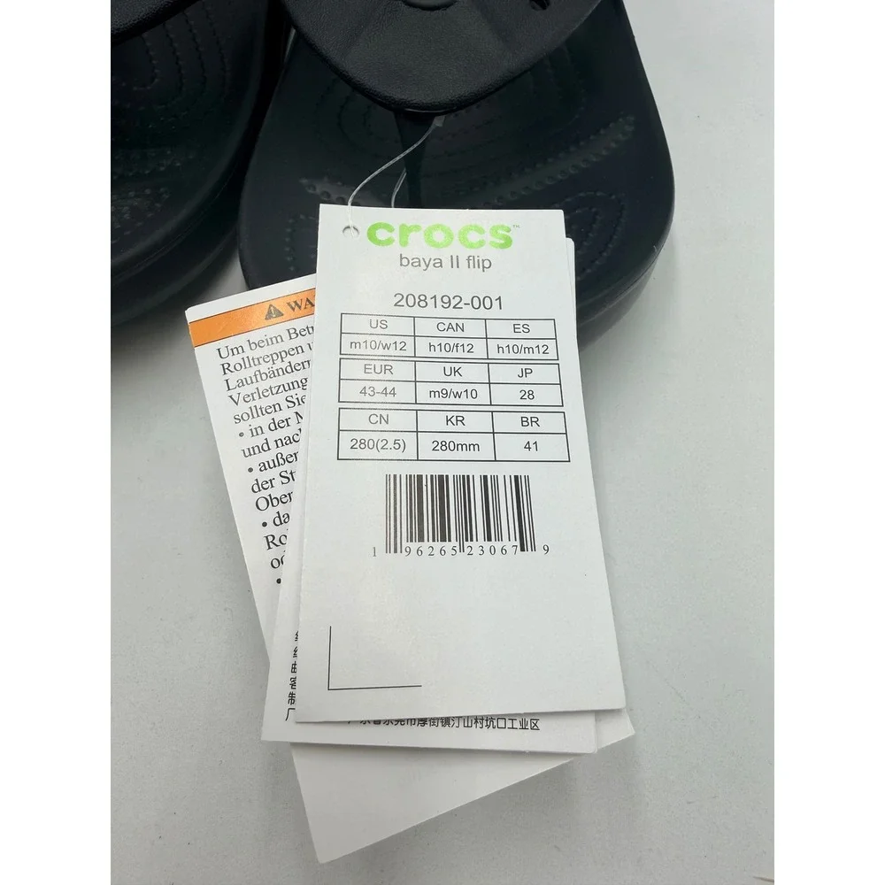 Crocs Baya II Flip Sandals Unisex M10 W12 Black New Thong Slides 208192-001